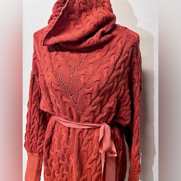 FREE PEOPLE Rust red cable knit turtleneck‎ sweater dress size S - Picture 4 of 14